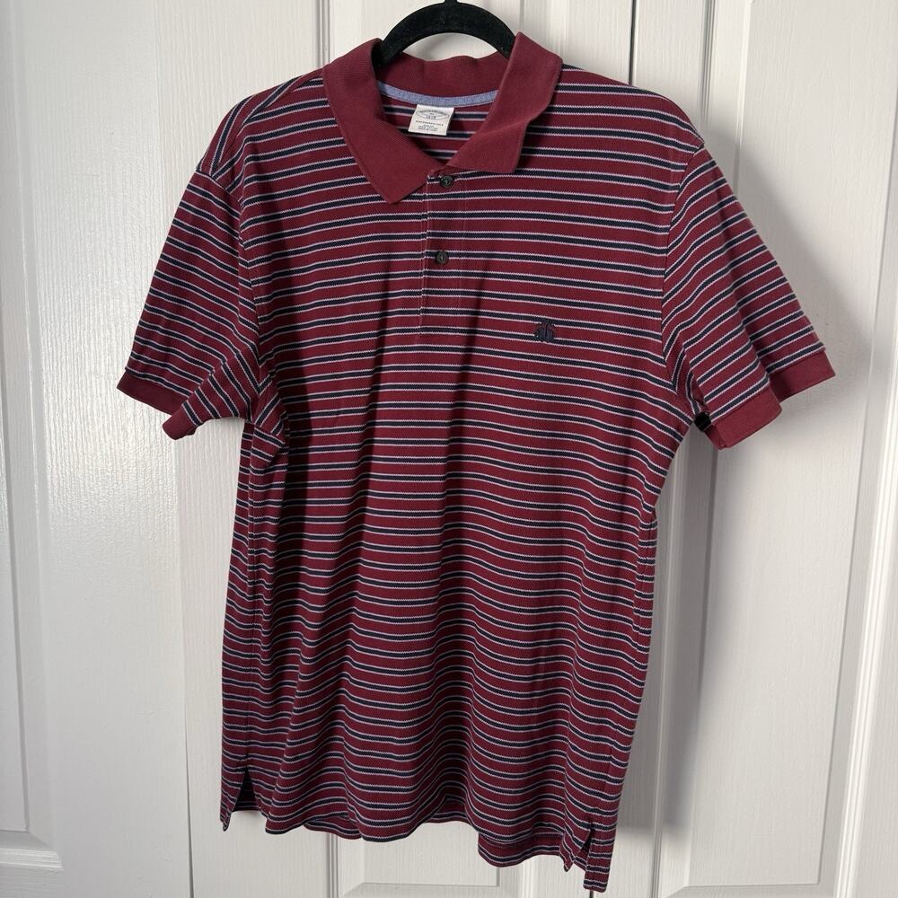 Brooks Brothers 1818 Mens XL Slim Fit Performance Polo Red Maroon Stripe Golf
